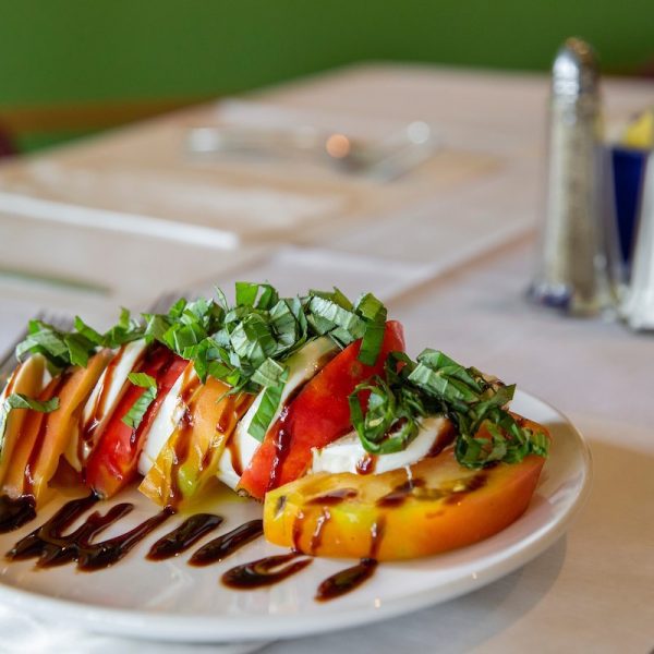 Plated vegetables with drizzle