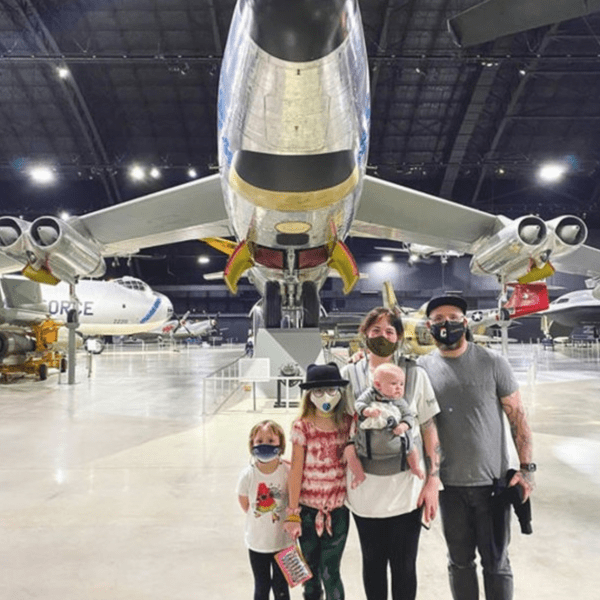 A family at an air plane museum in Dayton